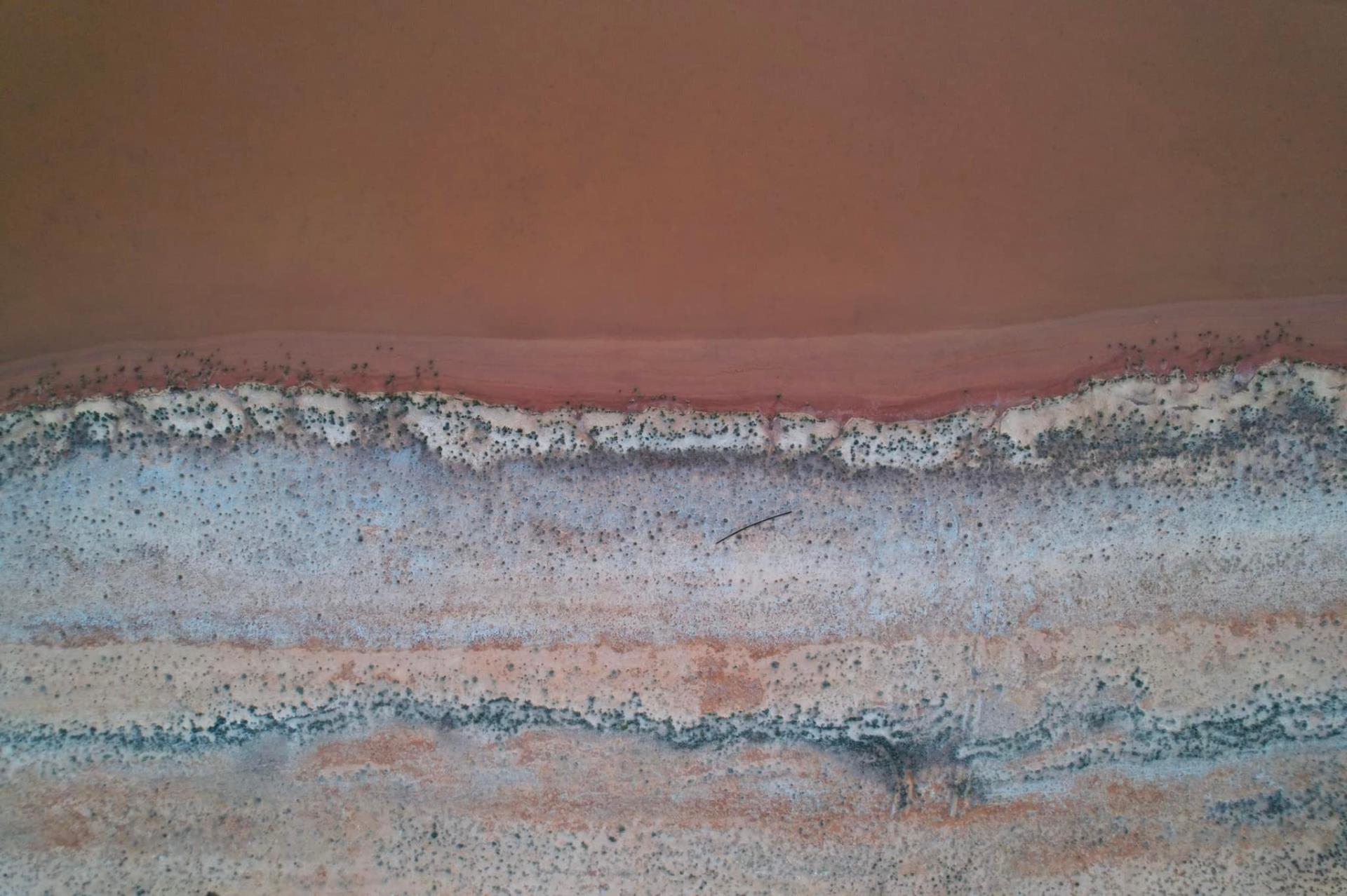 Aerial view of a salt lake landscape in the Cue region