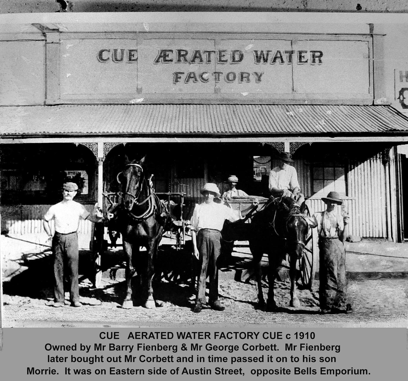 Cue Aerated Water Factory around 1910 with workers horses and delivery carts