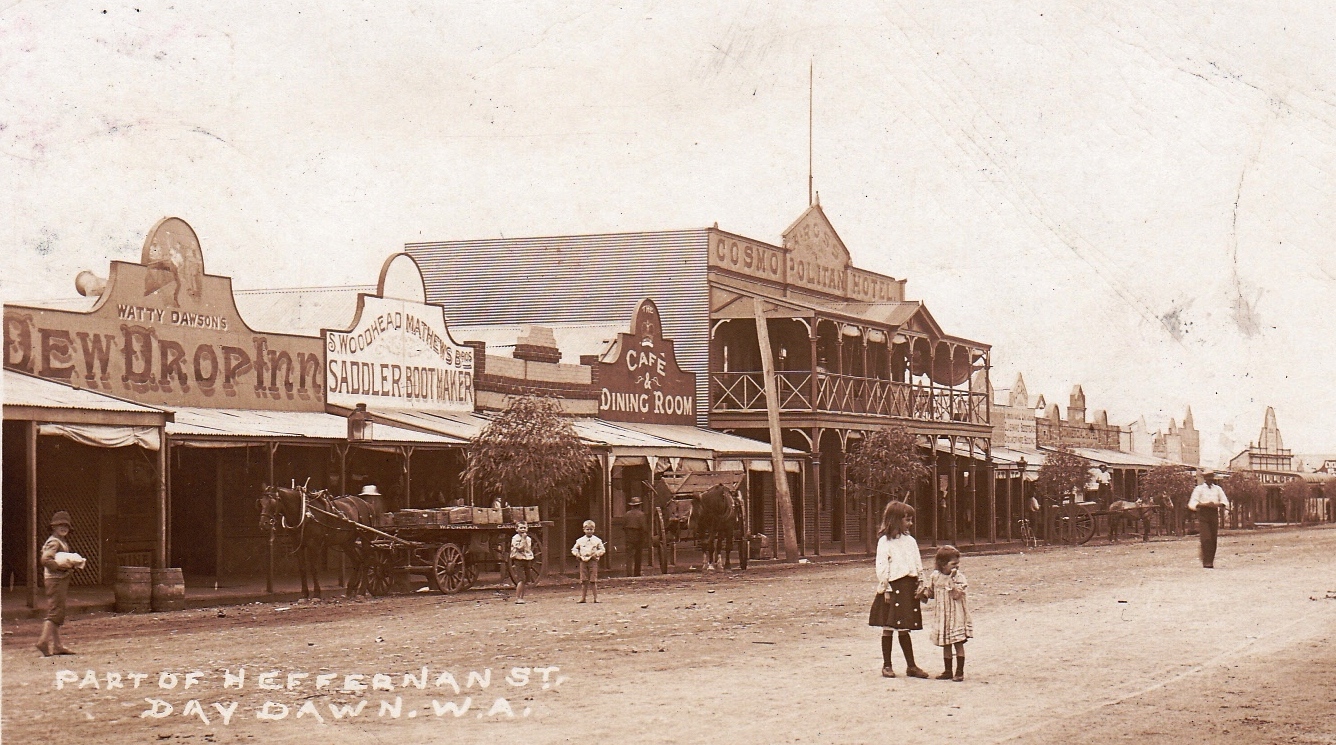 Heffernan Street in Day Dawn with shops and hotel