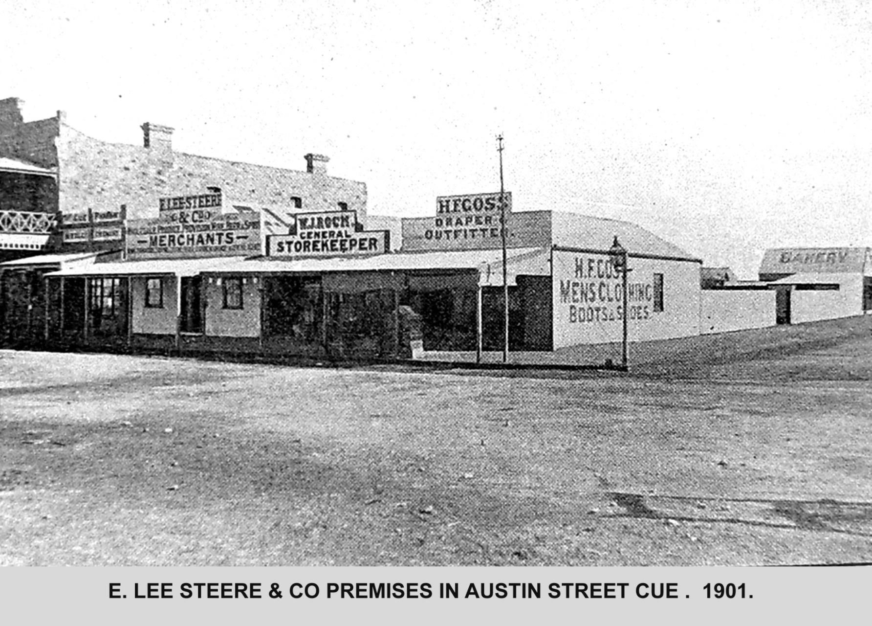 E Lee Steere and Co premises in Austin Street Cue in 1901