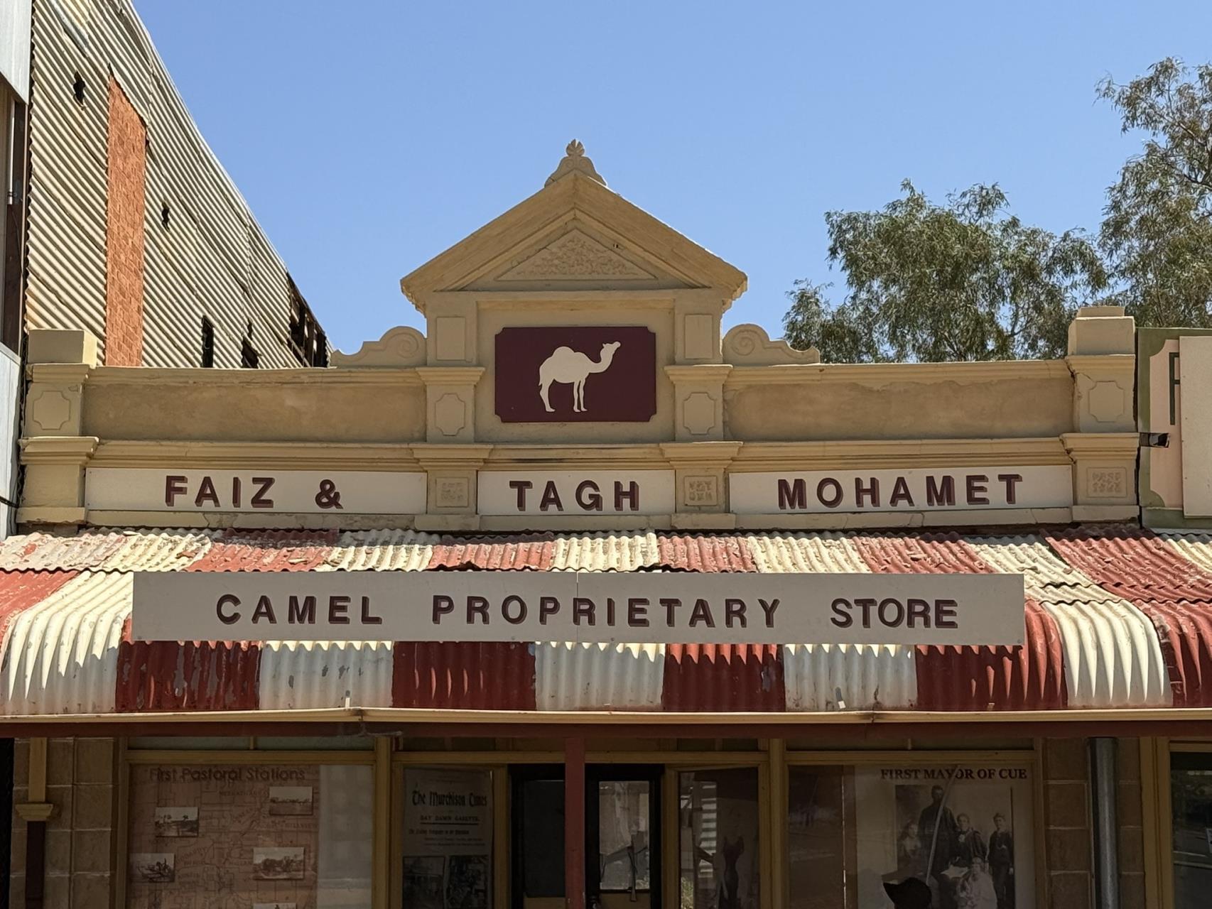 Faiz and Tagh Mohamet Camel Proprietary Store heritage sign in Cue