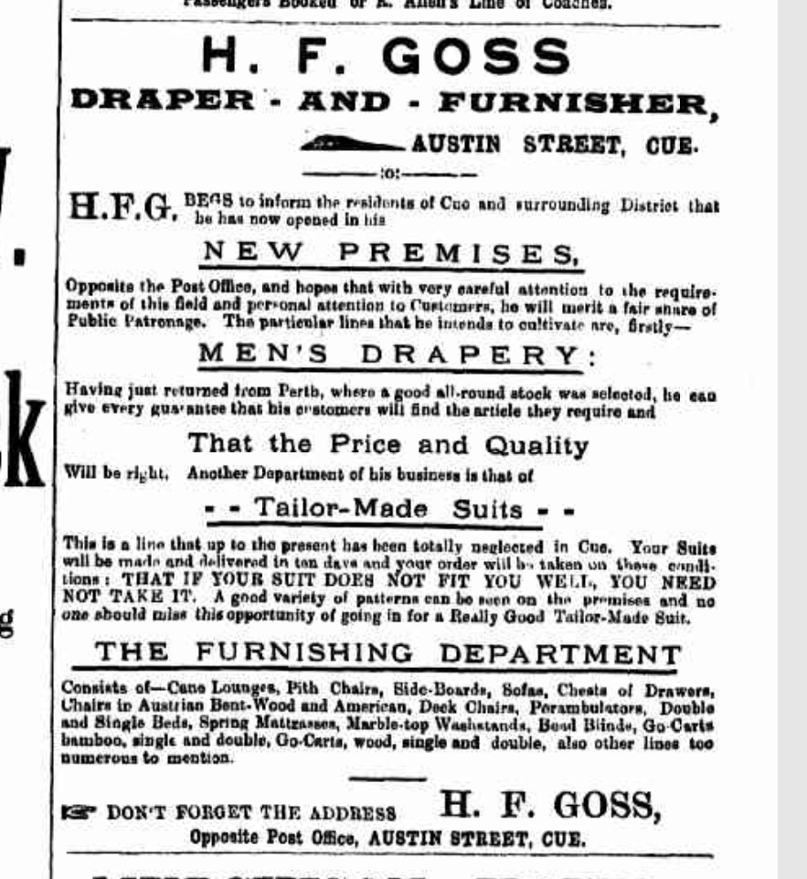 1901 H. F. Goss Draper and Furnisher newspaper advertisement