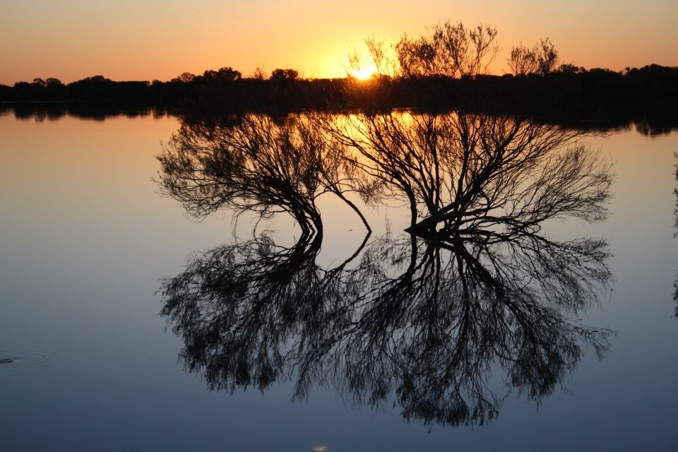 Sunset reflected across Lake Nallan near Cue