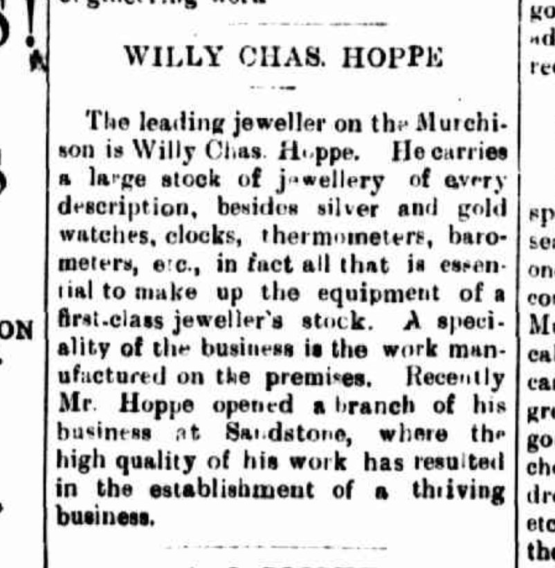 1909 newspaper article about Willy Charles Hoppe