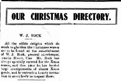 1909 Christmas newspaper item about W J Rock of Cue