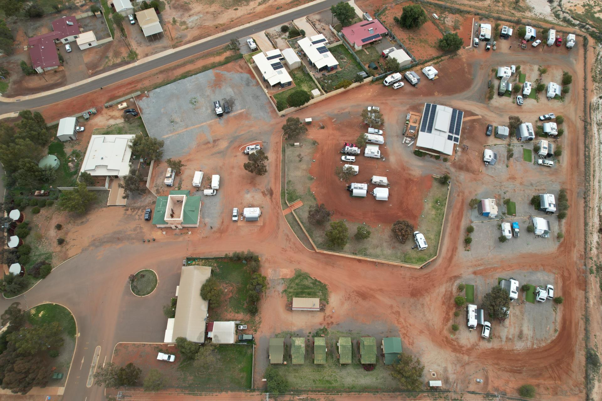 Aerial view of Cue Tourist Park caravan park in Cue Western Australia